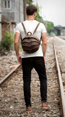 Dark Brown Unique Mens Leather 10-inch Small Backpacks Cool Beetle Backpacks Round Backpack for men - imessengerbags