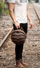 Dark Brown Unique Mens Leather 10-inch Small Backpacks Cool Beetle Backpacks Round Backpack for men - imessengerbags