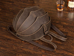 Dark Brown Unique Mens Leather 10-inch Small Backpacks Cool Beetle Backpacks Round Backpack for men - imessengerbags