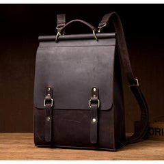 Cool Coffee Mens Leather 13inch Computer Backpack Fashion School Backpacks Satchel Backpack for men - imessengerbags