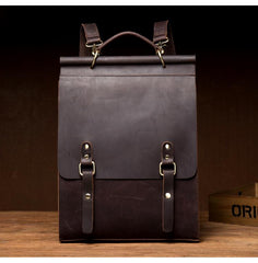 Cool Coffee Mens Leather 13inch Computer Backpack Fashion School Backpacks Satchel Backpack for men - imessengerbags