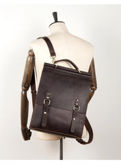 Cool Coffee Mens Leather 13inch Computer Backpack Fashion School Backpacks Satchel Backpack for men - imessengerbags