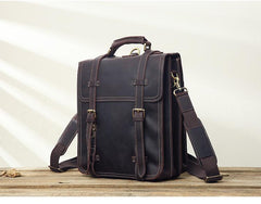 Dark Brown Fashion Mens Leather 13-inch Computer Backpacks Travel Backpacks Brown School Backpack for men - imessengerbags