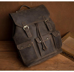 Fashion Coffee Mens Leather 15-inch Computer Backpack Travel Backpacks School Backpacks for men - imessengerbags