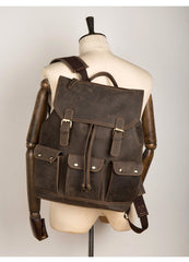 Fashion Coffee Mens Leather 15-inch Computer Backpack Travel Backpacks School Backpacks for men - imessengerbags