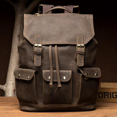 Fashion Coffee Mens Leather 15-inch Computer Backpack Travel Backpacks School Backpacks for men - imessengerbags