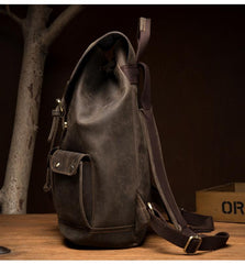 Fashion Coffee Mens Leather 15-inch Computer Backpack Travel Backpacks School Backpacks for men - imessengerbags