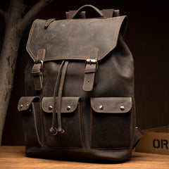 Fashion Coffee Mens Leather 15-inch Computer Backpack Travel Backpacks School Backpacks for men - imessengerbags