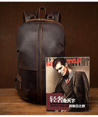 Fashion Brown Mens Leather 15-inch Computer Backpacks Black Travel Backpacks School Backpack for men - imessengerbags