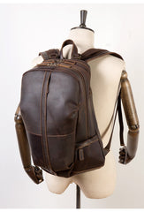 Fashion Brown Mens Leather 15-inch Computer Backpacks Black Travel Backpacks School Backpack for men - imessengerbags