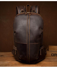 Fashion Brown Mens Leather 15-inch Computer Backpacks Black Travel Backpacks School Backpack for men - imessengerbags