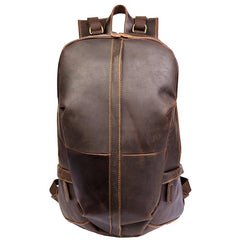 Fashion Brown Mens Leather 15-inch Computer Backpacks Black Travel Backpacks School Backpack for men - imessengerbags
