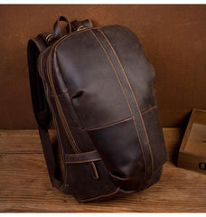 Fashion Brown Mens Leather 15-inch Computer Backpacks Black Travel Backpacks School Backpack for men - imessengerbags
