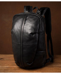 Fashion Brown Mens Leather 15-inch Computer Backpacks Black Travel Backpacks School Backpack for men - imessengerbags