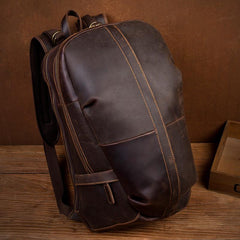 Fashion Brown Mens Leather 15-inch Computer Backpacks Black Travel Backpacks School Backpack for men - imessengerbags