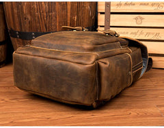 Dark Brown Fashion Mens Leather 15-inch Brown Computer Backpacks Brown Travel Backpacks School Backpacks for men - imessengerbags