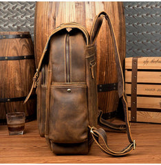 Dark Brown Fashion Mens Leather 15-inch Brown Computer Backpacks Brown Travel Backpacks School Backpacks for men - imessengerbags