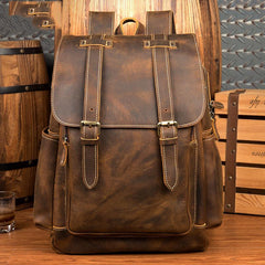 Dark Brown Fashion Mens Leather 15-inch Brown Computer Backpacks Brown Travel Backpacks School Backpacks for men - imessengerbags