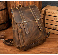 Dark Brown Fashion Mens Leather 15-inch Brown Computer Backpacks Brown Travel Backpacks School Backpacks for men - imessengerbags