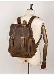 Dark Brown Fashion Mens Leather 15-inch Brown Computer Backpacks Brown Travel Backpacks School Backpacks for men - imessengerbags