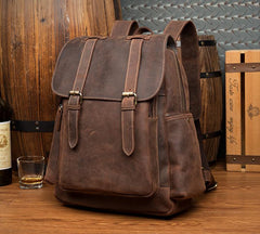 Dark Brown Fashion Mens Leather 15-inch Brown Computer Backpacks Brown Travel Backpacks School Backpacks for men - imessengerbags