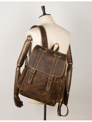 Dark Brown Fashion Mens Leather 15-inch Brown Computer Backpacks Brown Travel Backpacks School Backpacks for men - imessengerbags
