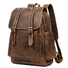 Dark Brown Fashion Mens Leather 15-inch Brown Computer Backpacks Brown Travel Backpacks School Backpacks for men - imessengerbags
