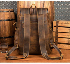 Dark Brown Fashion Mens Leather 15-inch Brown Computer Backpacks Brown Travel Backpacks School Backpacks for men - imessengerbags