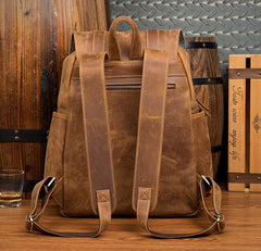 Dark Brown Fashion Mens Leather 15-inch Brown Computer Backpacks Brown Travel Backpacks School Backpacks for men - imessengerbags