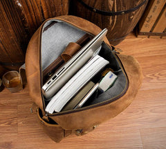 Dark Brown Fashion Mens Leather 15-inch Brown Computer Backpacks Brown Travel Backpacks School Backpacks for men - imessengerbags