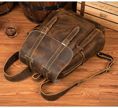 Dark Brown Fashion Mens Leather 15-inch Brown Computer Backpacks Brown Travel Backpacks School Backpacks for men - imessengerbags