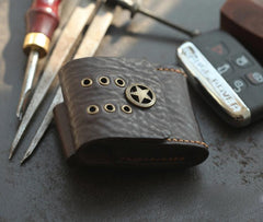 Dark Brown Handmade Leather Mens Black Car Key Holder Car Key Case with Belt Loop For Men - imessengerbags