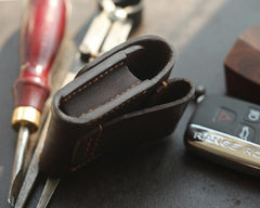 Dark Brown Handmade Leather Mens Black Car Key Holder Car Key Case with Belt Loop For Men - imessengerbags