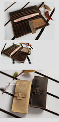 Handmade Dark Brown Leather Mens Bifold Long Wallet Cards Long Wallet For Men - imessengerbags