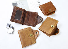 Dark Brown Handmade Leather Mens Card Wallet Small Bifold Card Holder Front Pocket Wallet For Men