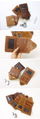 Dark Brown Handmade Leather Mens Card Wallet Small Bifold Card Holder Front Pocket Wallet For Men - imessengerbags