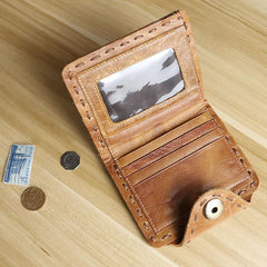 Dark Brown Handmade Leather Mens Card Wallet Small Bifold Card Holder Front Pocket Wallet For Men