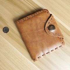 Dark Brown Handmade Leather Mens Card Wallet Small Bifold Card Holder Front Pocket Wallet For Men