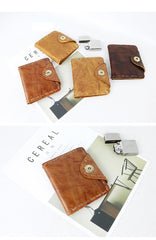 Dark Brown Handmade Leather Mens Card Wallet Small Bifold Card Holder Front Pocket Wallet For Men