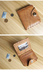 Dark Brown Handmade Leather Mens Card Wallet Small Bifold Card Holder Front Pocket Wallet For Men - imessengerbags