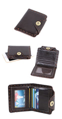 Dark Brown Handmade Leather Mens Card Wallet Small Bifold Card Holder Front Pocket Wallet For Men - imessengerbags