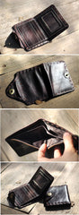 Dark Brown Handmade Leather Mens Card Wallet Small Bifold Card Holder Front Pocket Wallet For Men