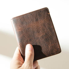 Dark Brown Handmade Leather Mens Front Pocket Wallets Bifold Vintage billfold Wallet Small Wallet for Men - imessengerbags