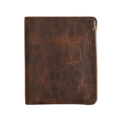Dark Brown Handmade Leather Mens Front Pocket Wallets Bifold Vintage billfold Wallet Small Wallet for Men - imessengerbags