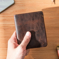 Dark Brown Handmade Leather Mens Front Pocket Wallets Bifold Vintage billfold Wallet Small Wallet for Men - imessengerbags