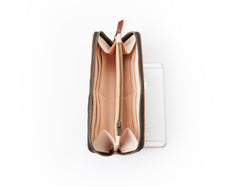 Dark Brown Handmade Leather Mens Long Wallet Zipper Bifold Long Clutch Wallets For Men - imessengerbags