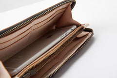 Dark Brown Handmade Leather Mens Long Wallet Zipper Bifold Long Clutch Wallets For Men - imessengerbags