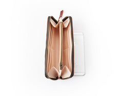 Dark Brown Handmade Leather Mens Long Wallet Zipper Bifold Long Clutch Wallets For Men - imessengerbags