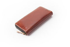 Dark Brown Handmade Leather Mens Long Wallet Zipper Bifold Long Clutch Wallets For Men - imessengerbags