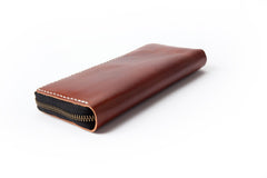 Dark Brown Handmade Leather Mens Long Wallet Zipper Bifold Long Clutch Wallets For Men - imessengerbags